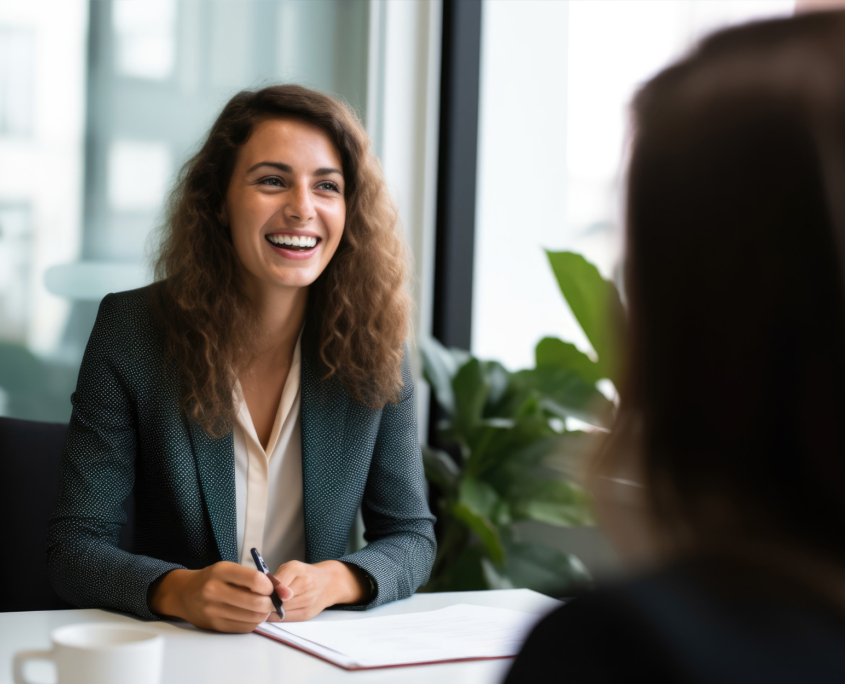 2 people meeting in corporate office